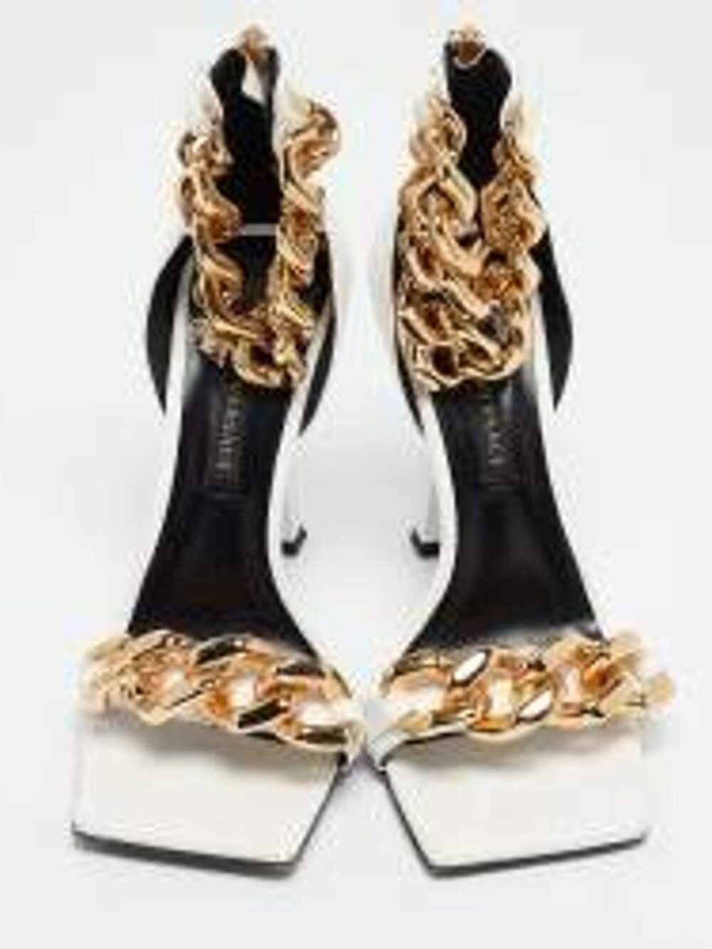 Versace White Leather Medusa Chain Ankle Strap Sandals Size 36